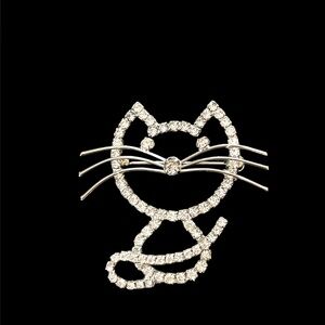 Vintage rhinestone kitty cat brooch